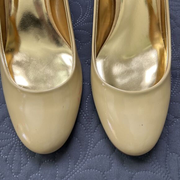 Coach Salma Round Toe Pumps SZ 9.5B Tan Patent Elegant High Heels Shoes Preppy - Picture 3 of 15